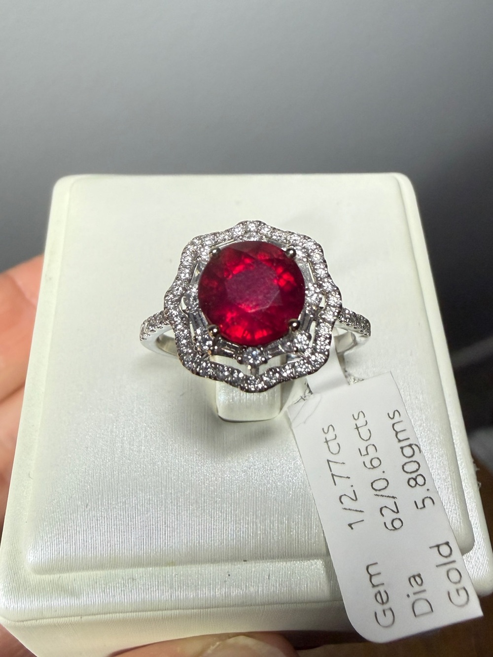 NWT 2.77ct (8mm)‎ natural RUBY, .65ctw diamond accent ring in 14kt white gold!